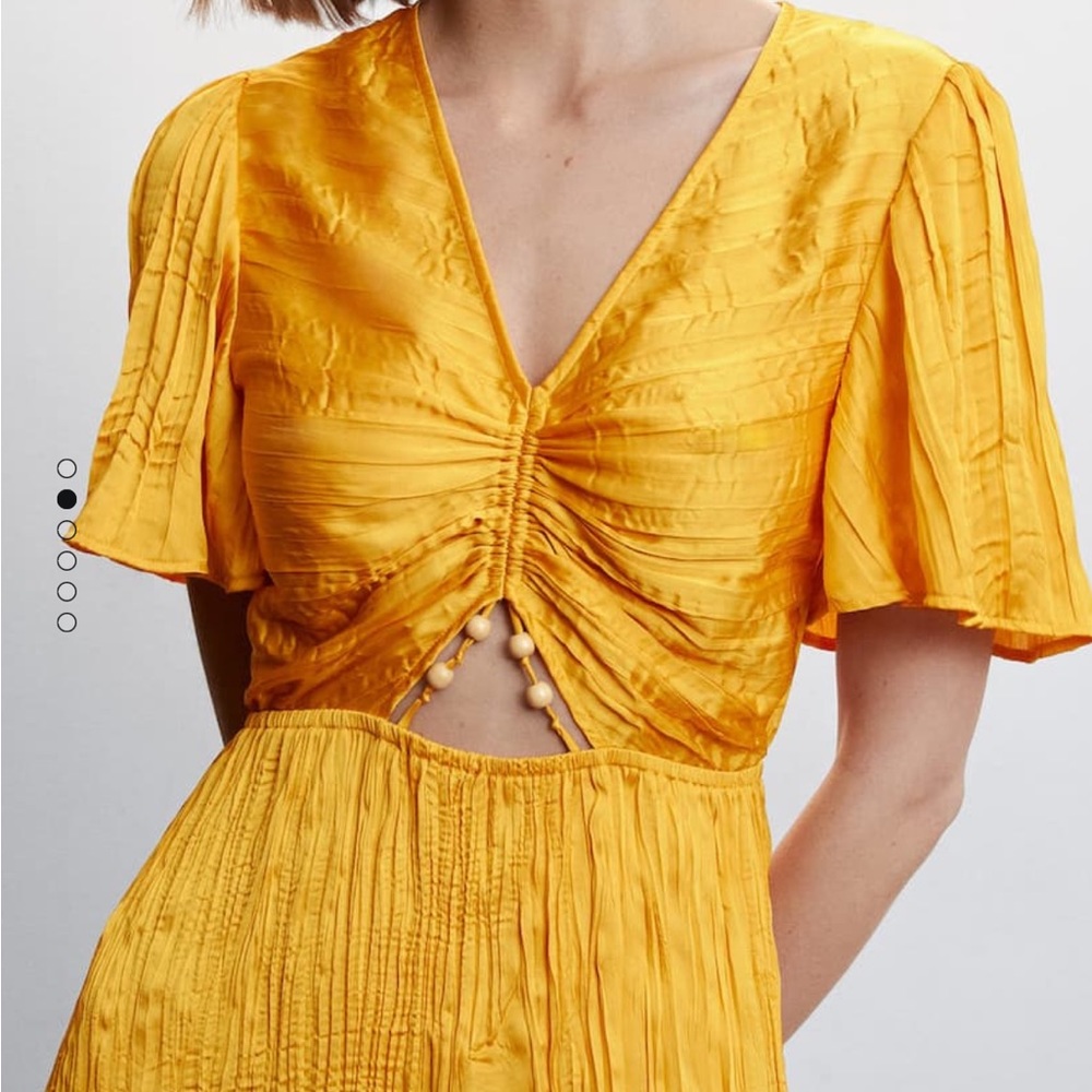 Mango Crinkled Silk Midi Dress with Cutout